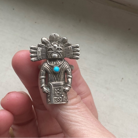 Sterling Silver Kachina Blue Turquoise Stone Vintage Ring Size 7 - Picture 2 of 9